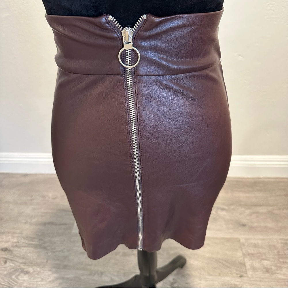Express Vintage Brown Leather Pencil Skirt Size 00 Raw Hem